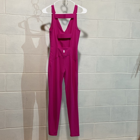 Free People Movement Never Better One-Piece Jumpsuit in Berry NWOT Athleisure - Picture 2 of 4